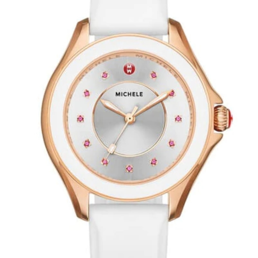 White and rose gold silicone watch